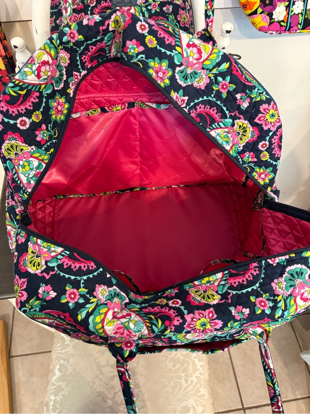 Vera Bradley Navy Paisley Travel Tote with Pink & Green Accents - Picture 8 of 12